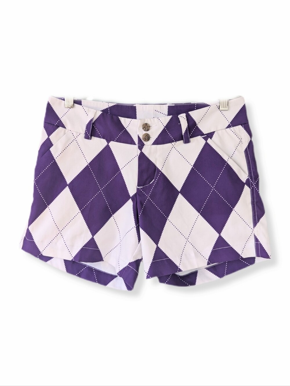 Loudmouth Women's White & Purple Argyle Print Golf Shorts